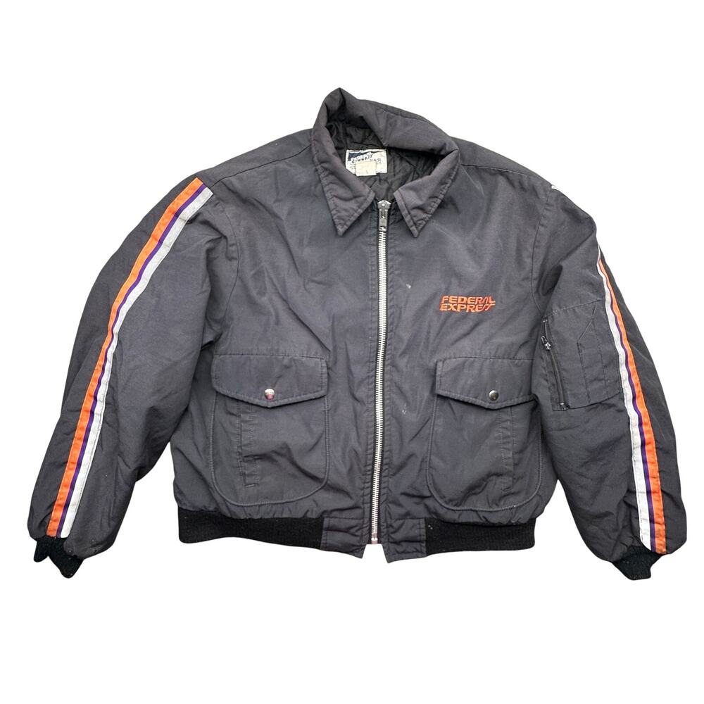 Vintage 80s Stan Herman Federal Express Bomber Jacket Mens XL R&R Uniforms